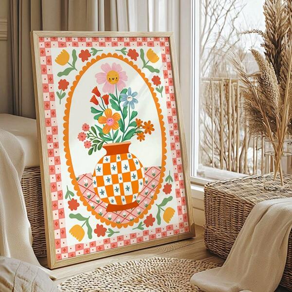 Neutral Floral Vase, Colourful Quirky Handrawn Art, Jug, Colourful Art, Neutral Art Print, Modern Art Print, Gallery Wall, Boho, Scandi Poster, No Frame