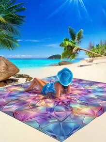 1 Stück Frühling/Sommer Neuer Boho Stil wasserdichte Sand abweisende modische süße Farbverlauf Blumen digital bedruckte Stranddecke, geeignet für Camping, Outdoor-Picknick, Strand