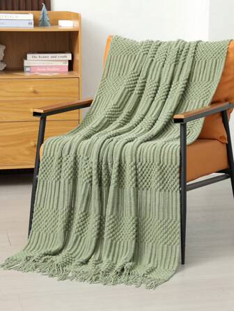 1pc Knitted Solid Color Bubble Yarn Blanket, Suitable For Bed, Sofa, Air-Conditioning, Nap, Office