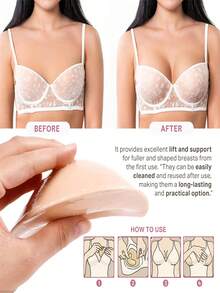 1 Pair Of Double Sided Self-Adhesive Bra Pads, Chest Pads Adhesive Pads, Reusable Padding Pads, Bra Bikini Invisible Thickened Chest Pads Waterproof For Swimming - Apricot - View 4