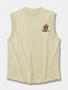 Men's Loose Fit Printed Tank Top, Spring/Summer, Creative Cup Pattern, Comfortable Casual Wear, Breathable All-Day Material, Suitable For Daily Wear - Khaki - View 2