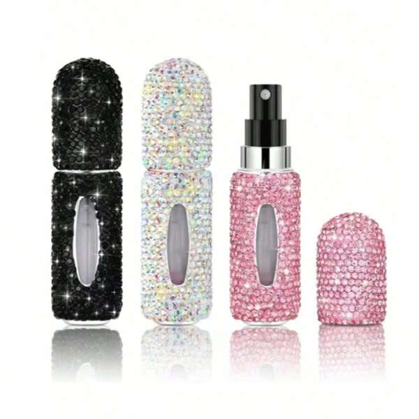1PC High-Grade Diamond Inlaid Perfume Bottle, Vacuum Press Designed Water Replenishing Sample Bottle, 5ml Makeup Travel Mini Spray Bottle, Travel, Portable, Independent Bottle, Reusable