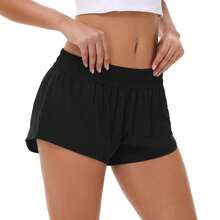 Women's Low-Rise Workout Shorts - Lightweight Quick-Dry Athletic Shorts With Zip Pocket, Built-In Liner For Running, Yoga, Gym - 黑色 - 查看 4