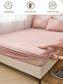 100%纯棉单件装纯灰粉色床笠，床垫保护套，床垫罩，床笠，柔软透气，适用于多种床型——单人床、双人床、大号双人床、特大号双人床，深口袋设计，最大可达11.8英寸，床上用品，宿舍床上用品，返校季必备