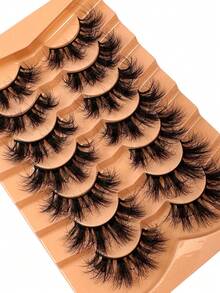 7 Pairs Of Natural-Looking 3D Curled Fluffy False Eyelashes With Faux Mink Material, In Cat Eye Style, Long Lasting Thick And Voluminous, Dramatic Eyelashes - Fluffy Lashes - View 5