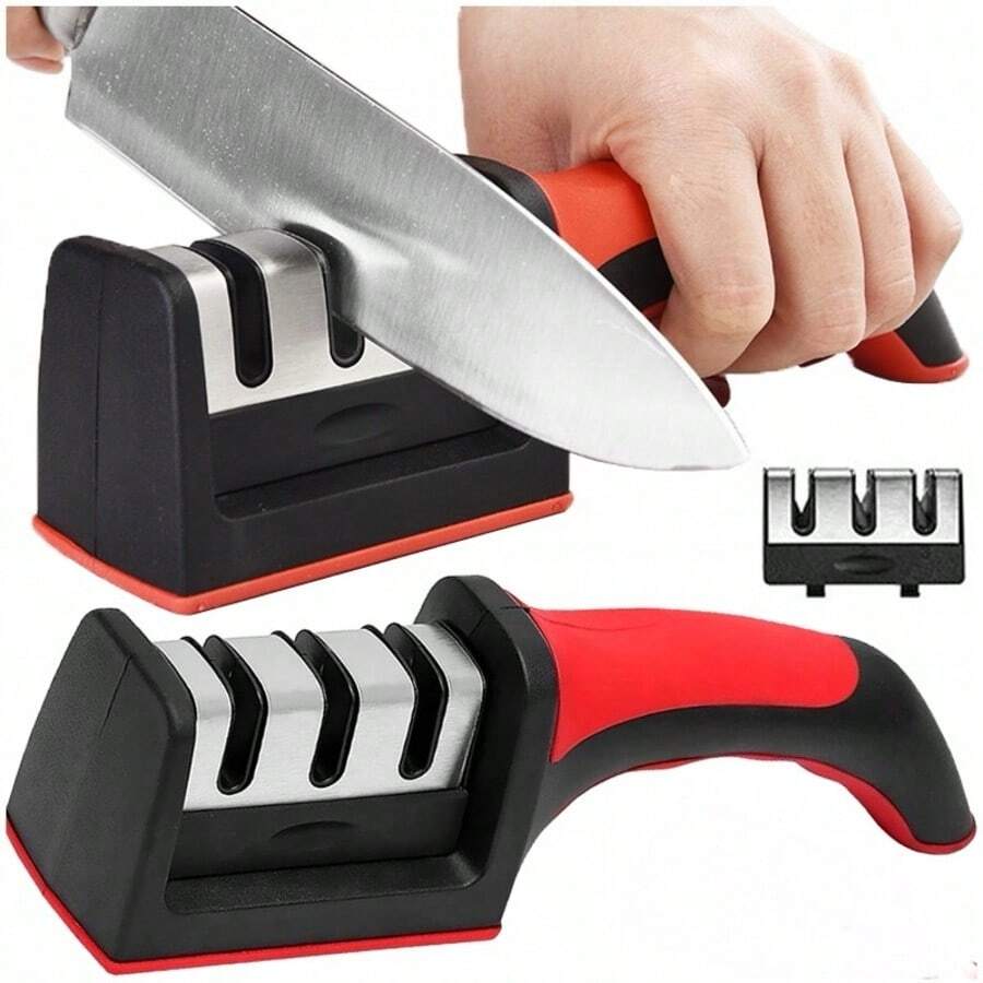 SHARPENER FOR KITCHEN KNIVES, SCISSORS, SHEARS, THREE-PHASE WHEATSTONE 3in1, 3-in-1 Kitchen Chef Knife and Scissors Sharpener, Sharpening Tool for Straight and Serrated Knives, Repair and Hone Blades, Fast Sharpen Scissor - 黑色 - 查看 1