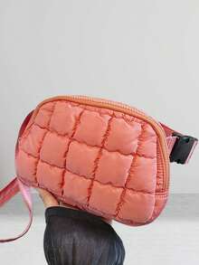 Women's Stylish Plaid Fanny Pack Quilted Sling Pouch Casual Puffer Crossbody Bags For Sports - Đỏ - Xem 3