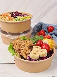 40pcs/30pcs Disposable Kraft Paper Covered Bowls, Food Containers, Soup Bowls, Meal Boxes, Salad Lunch Boxes, Suitable For Home Kitchens, Restaurant Takeout, Picnic Parties, Kitchen Supplies, Food Packaging Materials, Circular Packaging Boxes