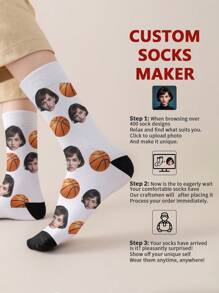 1 Pair Of Customized Face Men's Mid Tube Socks, Put Any Face On Socks, Personalized Socks For With Photos, Interesting Customized Picture Pairs With Medium To Long Socks