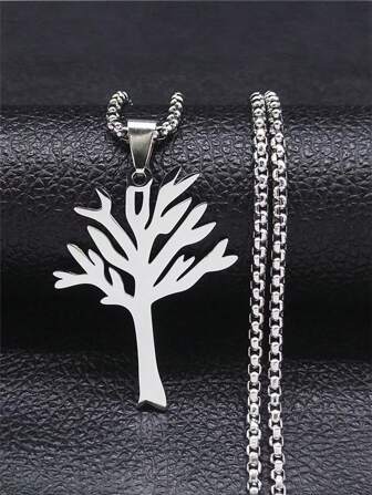 时尚魅力生命之树吊坠不锈钢项链男孩女孩配饰派对珠宝