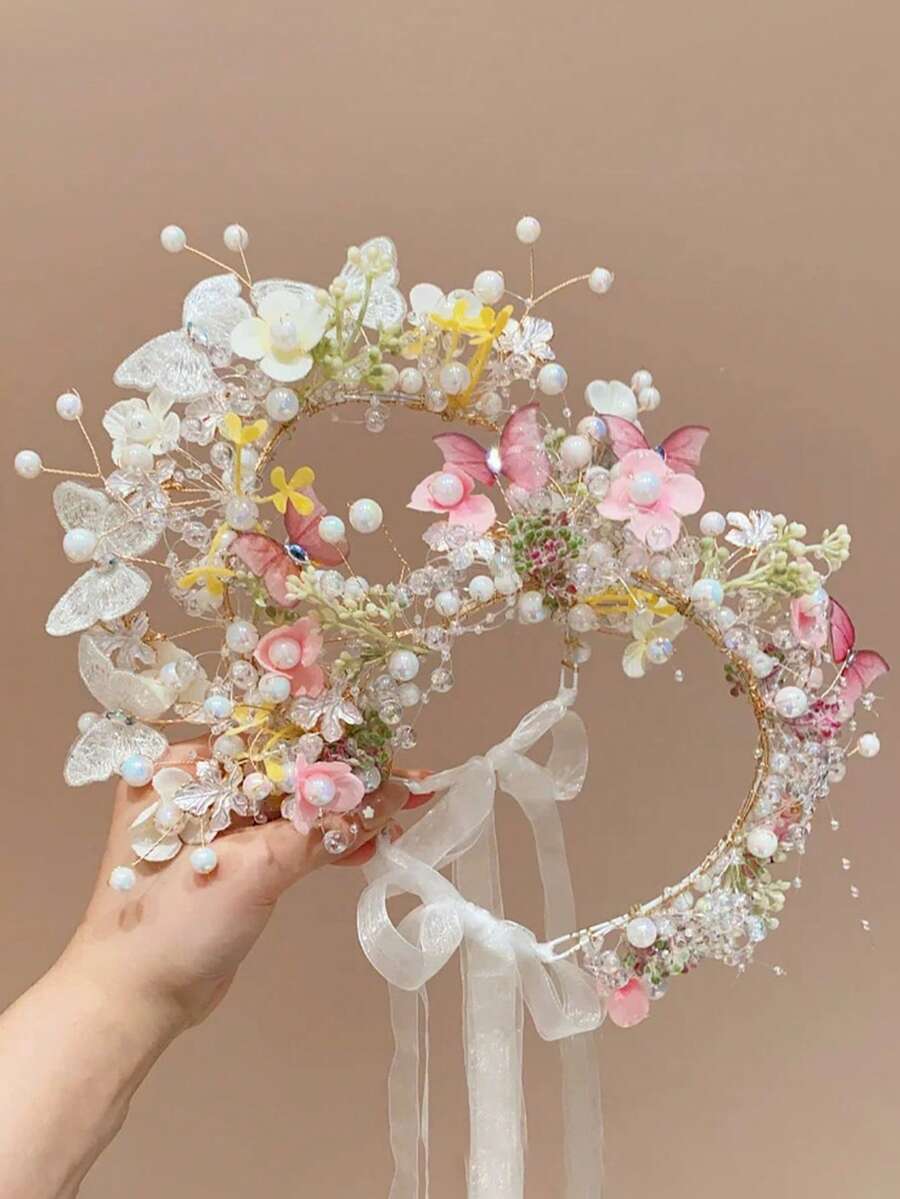 1 chiếc băng đô cài tóc hoa dễ thương kiểu công chúa cho bé gái, kiểu dáng đồng quê, vương miện hoa bướm, phụ kiện đội đầu cho bé gái dự tiệc cưới/biểu diễn sân khấu/du lịch/đi biển. Quà tặng trang trí - Vòng hoa lưới bướm - Xem 1