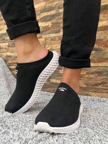 Tenis de Descanso, Tenis tipo zueco slip-on unisex  cómodos, ligeros y transpirables  Liso  Preppy  casual        descanso  Casa  Verano - Blanco y Negro - Ver 3