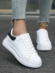 Versatile Unisex Casual Lightweight Breathable Sneakers, Comfortable White Shoes For Couples - White - View 5