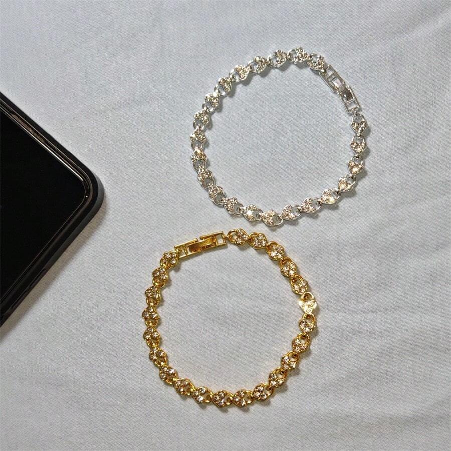 1pc New Elegant Luxury Roman Crystal Bracelet, Simple Paved Rhinestone Full Rhinestone Bracelet - Multicolor - View 1