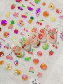 1 件浮雕夏季水果美甲贴纸装饰橙子、柠檬、草莓、葡萄、蓝莓、西瓜等图形美甲元素贴花，适合女士和小女孩 DIY