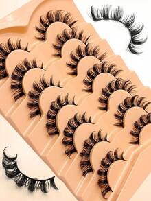 Asiteo 7对装 D卷度俄罗斯浓密假睫毛，交叉自然蓬松仿貂毛睫毛，可重复使用整条假睫毛，化妆假睫毛 - 俄羅斯條狀假睫毛 - 查看 8