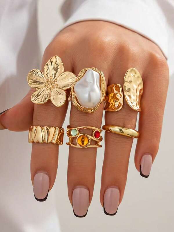 6pcs/Set Women Punk Geometric Vintage Rings Set, Fashion Personalized Jewelry Gift, Party And Everyday Accessories