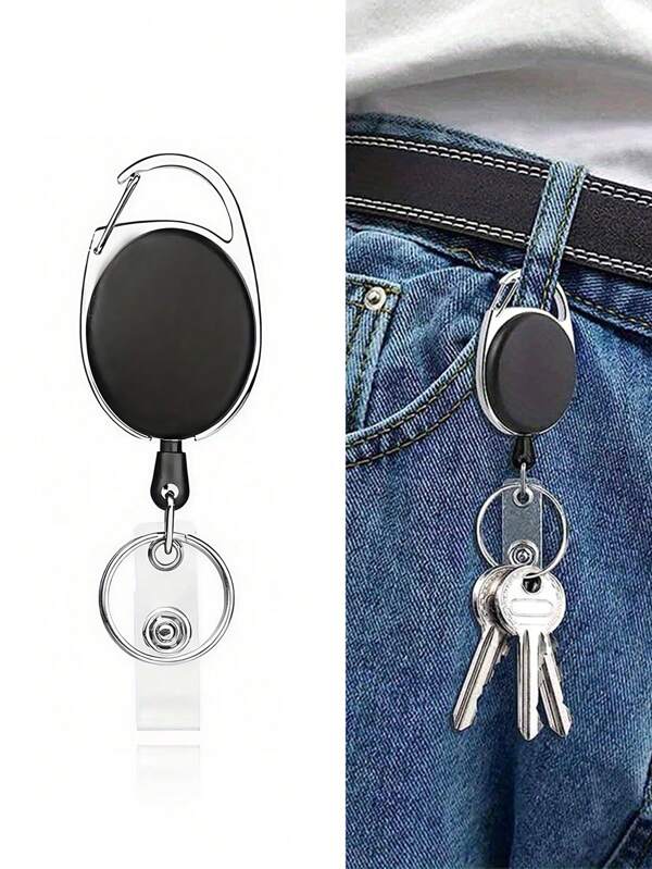 1 pezzo/7 pz Set di portachiavi retrattili multicolori a forma ovale multifunzionali con portabadge, cordino retractile, molletta per cintura e anello portachiavi, ciondolo per auto e zaino, accessori per auto e scuola