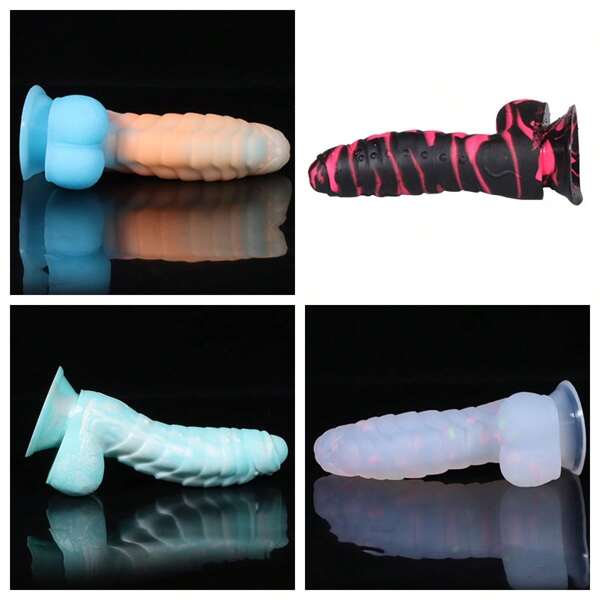 Dildo realista de silicona flexible con forma de oruga de doble testículo y color arcoíris, de 18.5 cm de largo. Juguete sexual para adultos, útil para estimulación anal y vaginal, estimulación del punto G y masaje erótico, adecuado para principiantes, mujeres y hombres, parejas lesbianas y gays.