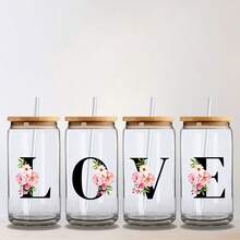 27pcs UV DTF Dusty Rose Floral Alphabet Cup Wraps Stickers, Waterproof Self-Adhesive Decals For 16 Oz Cups, DIY Craft Supplies For Wood, Plastic, Glass, Metal, Ceramic Surfaces - Mixed Color, Single Use - Baby Blue - View 3