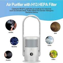 2025 Hottt New Arrivals-Ultty Bladels Tower Fan  Air Purifier, Bladels Fan Portable Air Purifier Fan  Remote, Touch, Timer, HEPA Filter, 90° Oscillating Tower Fan 9 Speeds, 3 Mod CR021, Black-Medium White - Bildfarbe - View 3