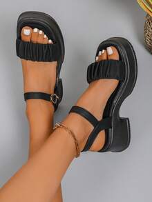 2025 年新款时尚舒适厚底高跟凉鞋，大码女款，适合所有季节，春、夏、秋、冬，优雅、性感、低价、休闲、运动、户外、派对、婚礼情人节 - 黑色 - 查看 6