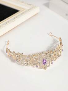 1pc Women's Fashionable Princess Crown Rhinestone Decorated Headband, Sweet Birthday Hair Accessory Tiara Hair Garland Costume Crown, Tiara Crown, Wedding, Bridesmaids Gifts, Looks Of Party - Purple - View 5
