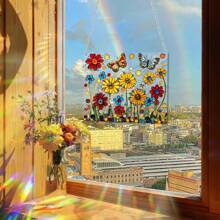 1 Piece Of Beautiful Flowers With Butterflies Flying, 2D Flat Square Color Film Acrylic, Colorful Light, Suitable For Outdoor Garden Sun Catcher, Living Room, Bedroom, Indoor Wall Art Hanging Decoration, Suitable For Family And Friends As Housewarming Gifts, Daily Gifts, Anniversary Gifts And So On