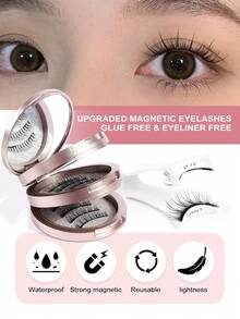 3 Pairs Magnetic Eyelashes Natural Look Magnetic Lashes Kit With Tweezers+5 Pcs Eyelash Brush ,Mixth Styles,3D Natural Spiky Manga Lashes Cat-Eye Fluffy Wispy Soft Lashes Fake Eyelashes False Eyelashes Strip, Skin-Friendly, Non-Irritating,Can Be Reused Everyday, Essential For Daily Commute Makeup - 黑色 - 查看 9