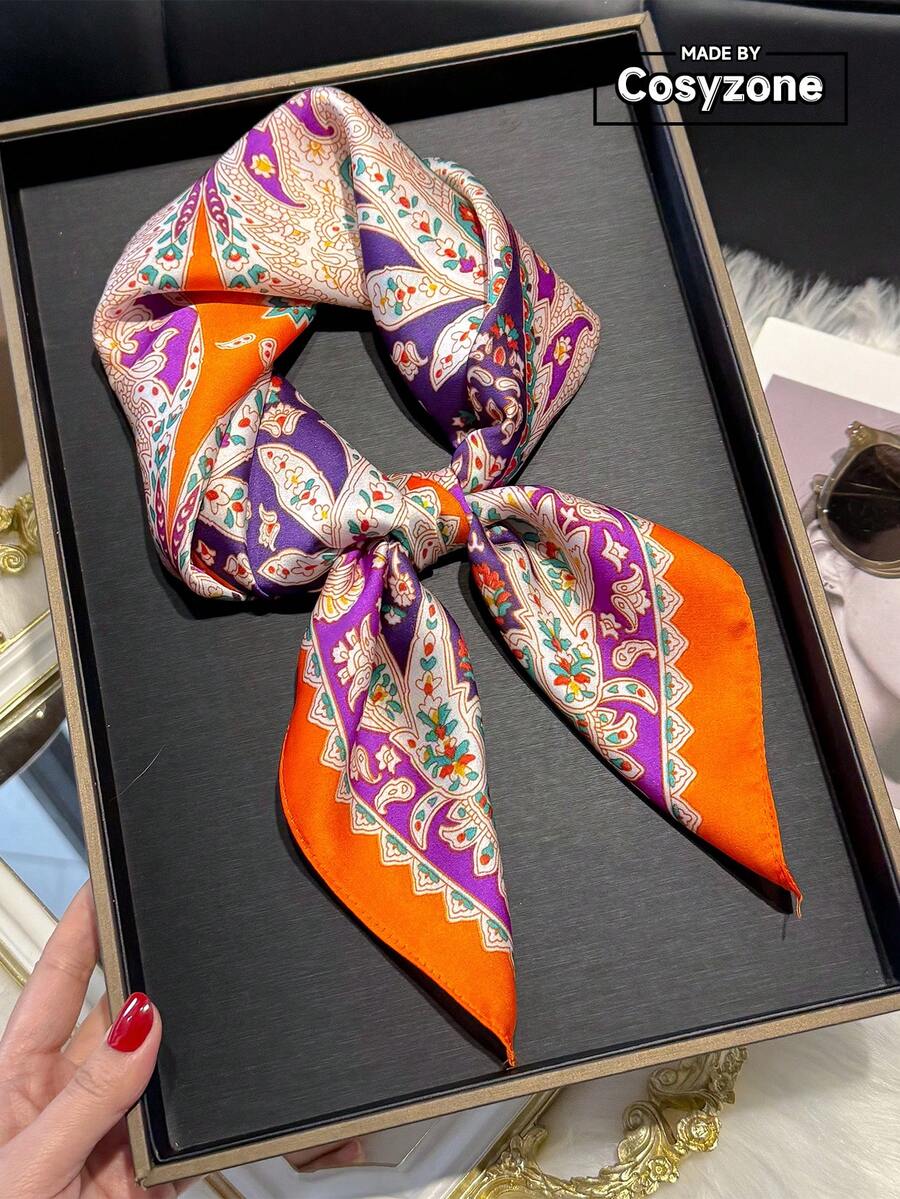 1 chiếc khăn vuông in họa tiết Paisley bằng lụa giả, khăn bandana kiểu mới dành cho nữ, thắt lưng đa năng, phụ kiện tóc, khăn trùm đầu, khăn quàng cổ thời trang cho trang phục - trái cam - Xem 1