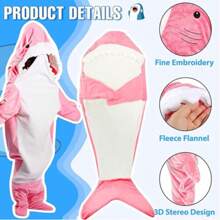 Cartoon Shark Slouchy Sleeping Bag Jumpsuit Pajamas Flannel Animal Home Blanket Jumpsuit Hooded Loose Fitting Nightgown