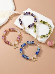 Set di 4 braccialetti con perline a forma di coda di pesce, eleganti e fatti a mano, con ornamenti in vetro scintillante e accenti dorati, perfetti per l'uso quotidiano e le feste, ideali come regalo di Ringraziamento, gioielli stagionali, accessori di tutti i giorni | Gioielli con perline vivaci | Braccialetti durevoli