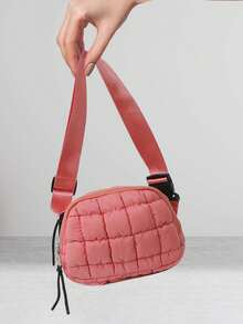 Women's Stylish Plaid Fanny Pack Quilted Sling Pouch Casual Puffer Crossbody Bags For Sports - Đỏ - Xem 2