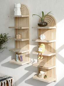 1 pièce Étagère flottante en bois, étagère d'affichage à design en arc, organisateur de stockage à plusieurs niveaux, décoration pour la maison, étagère murale, support d'affichage en bois naturel minimaliste pour le salon, la chambre à coucher, la pépinière, style bohème