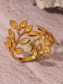 1pc Minimalist Stainless Steel Leaf Wrapped Open Ring, Versatile Daily Accessory