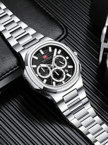 MINIFOCUS 1 Stück Mode Business Quarz Uhr für Herren mit leuchtenden Zeigern, multifunktionalen kleinen Zifferblättern, Kalender, Edelstahl Armband, Luxus Herren Uhr von Topmarke, mit Geschenkbox
