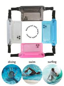 1pc/2pcs Waterproof Beach & Underwater Phone Bag, Waterproof Waist Pouch For Outdoor Travel, Waterproof Earphones Bag, PVC Material, Hook & Loop Closure, Triple Waterproof, Travel Storage Bag, Summer Waterproof Phone Pouch, Suitable For Diving, Swimming, Surfing