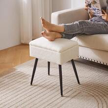 Faux Teddy Fur Dressing Table Stool, Rectangular Vanity Stool With Storage, Dressing Table Seat Small Side Table For Makeup Room, Bedroom, White YD-SMS137W - Warm White - View 6