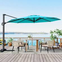 Sombrilla para patio de 10 pies con base, diseño en voladizo grande, estabilidad a prueba de viento, rotación de 360 grados, perfecta para jardín, terraza, piscina y patio - Azul turquesa - Ver 6