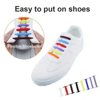 16pcs/Pack Colorful Elastic Silicone Shoelaces, No Tie, Fit For All Sports Shoes, Boots, Slouchy Shoes With Holes