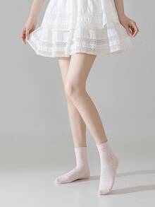 4 Pairs Women's Wide Mouth Dotted Mesh Thin Cotton Casual Socks, Japanese Style Daily Wear, Odor Resistant Mid-Calf Socks