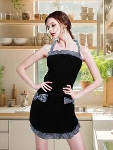 各式制服围裙，防水可调节格子蝴蝶结蕾丝围裙，适用于餐厅，花艺工作围裙