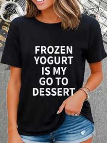 100% Cotton Frozen Yogurt Apparel - Funny Cute Yogurts Lover Design T-Shirt Women's Men's Black Short Sleeve T-Shirt Classic Fit Funny Tee - 黑色 - 查看 1