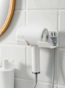 1pc Wall-Mounted Hair Dryer Holder With Plug Hook, Bathroom Storage Rack, Easy To Use Styling Tool Organizer, No Drill Required Bathroom Organizer Bathroom Decor Summer