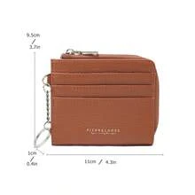 Fashionable Zipper Wristlet Clutch, Portable Wrist Strap Card Holder, Multi-Card Slots Solid Color PU Leather Coin Purse, Mini Leather Change Purse With Key Chain, Multi-Compartment Card Case For Women Wallet Mini Wallet Purse Wallet Wallet Keychain Card Wallet - Brown - View 3