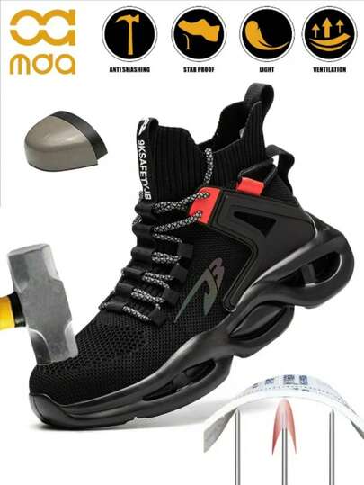 Men's Work Safety Shoes, High-Top Lace-Up, Sturdy Steel Toe Cap, Anti-Crush, Anti-Puncture, Anti-Skid, Breathable, Lightweight, Industrial Construction Outdoor Work Safety Boots, Suitable For All Seasons