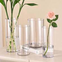 1 pièce Vase cylindrique en acrylique, vase à fleurs transparent de style contemporain pour fleurs fraîches, plantes hydroponiques, décoration de la maison ou du mariage, centre de table de restaurant - durable et incassable