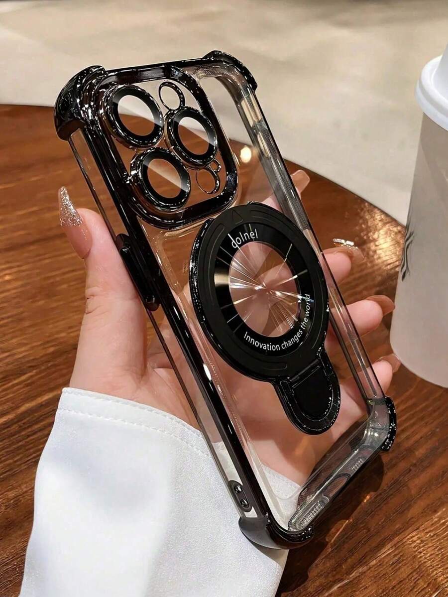 Funda transparente con revestimiento, amortiguación y soporte. Compatible con phone 16, 15 Pro Max, 15, 12, 13, 14 Pro Max, 14, 15 Plus, S22 Ultra, S23 Ultra y S24. 1 unidad. - Negro - Ver 1