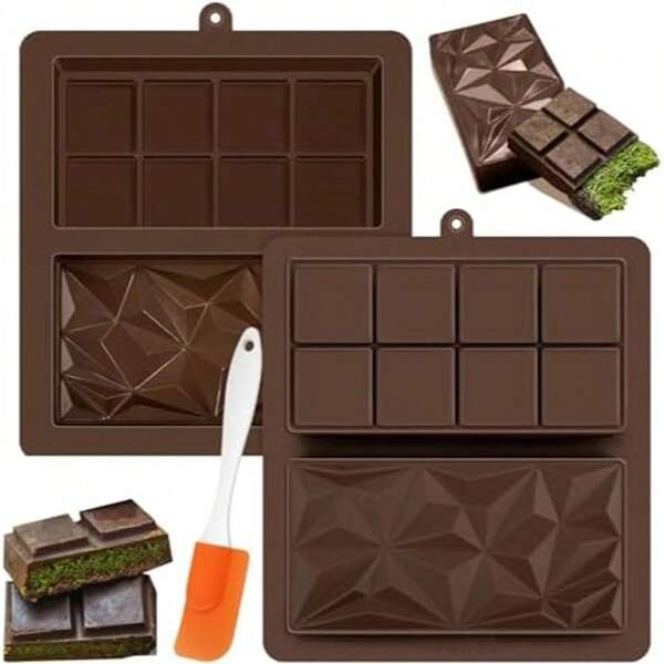 GlasFlength 2 PCS Chocolate Tray Mould Dubai Reusable Silicone Chocolate Mould Non-Stick Chocolate Tray Mould With Scraper For Ice Jelly Chocolate