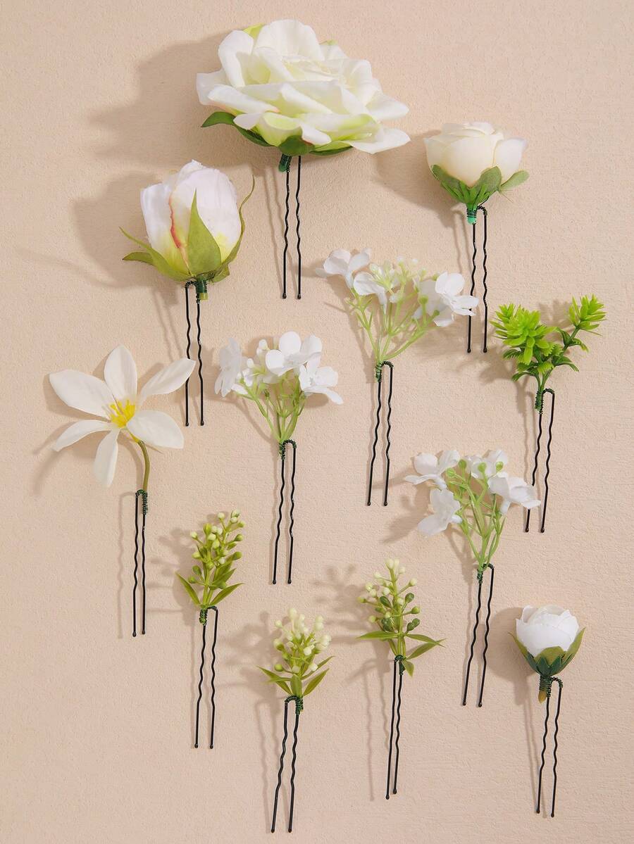 12件套简约夏季度假优雅发夹，适合花园婚礼、假日旅行及其他场合，情人节配饰